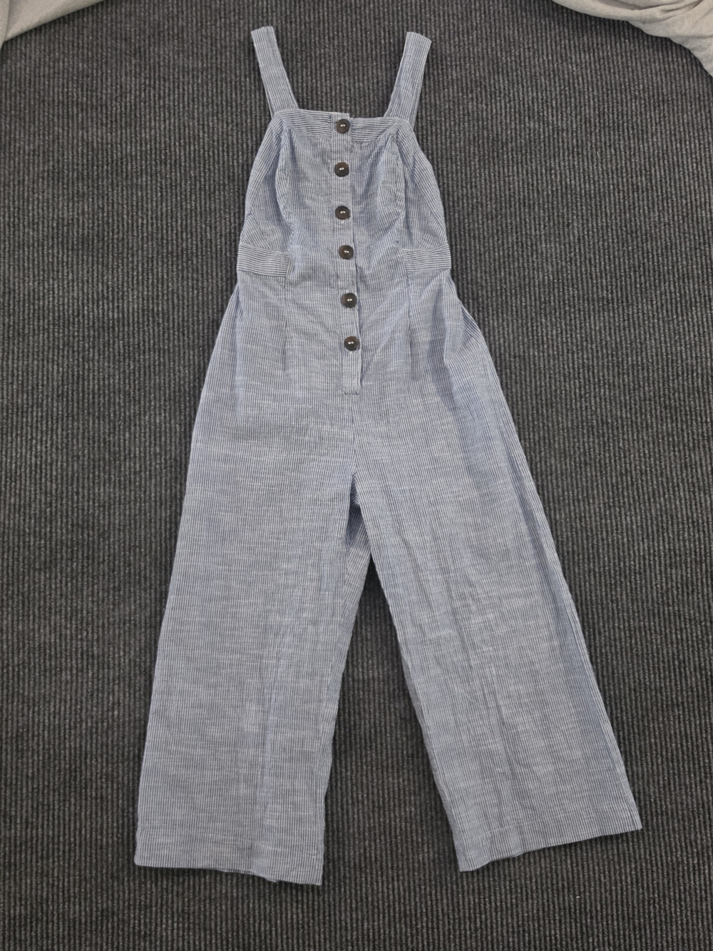 Wide-Leg Button-Front Jumpsuit - Light Blue Pinstripe - Picture 1 of 7
